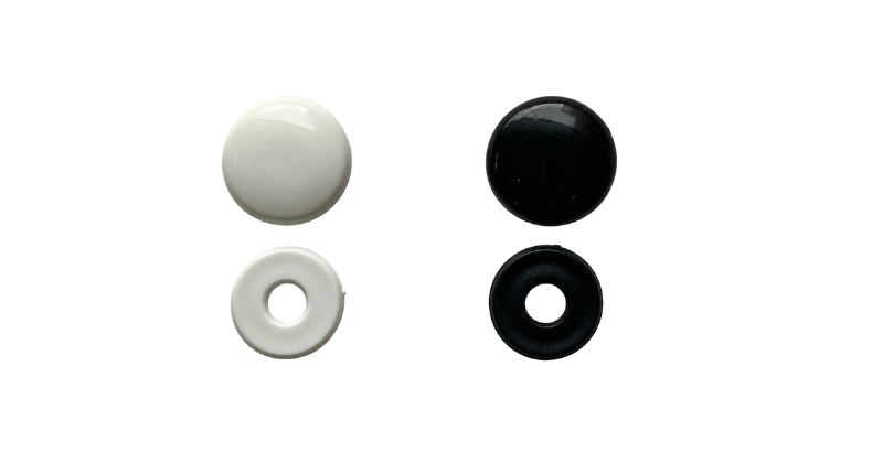 White and black PVC screw caps with washer