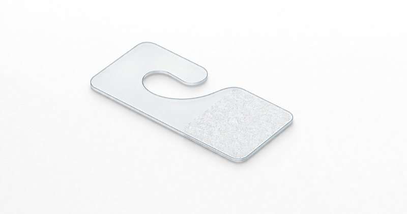 Clear adhesive hang tab for peg hooks, open, 20x35 mm LVI3460