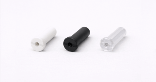 viti in plastica bianca, nera, trasparente con foro passante.